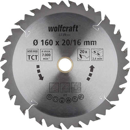 Wolfcraft 1 TCT Circular Saw Blade, D160MM X B16MM X K2.4MM - 20T | 6739000