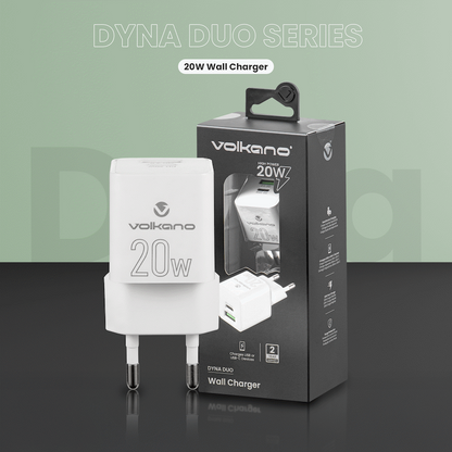 Volkano Dyna Duo 20w PD + QC 3.0 Wall Charger | VK-8058-WT
