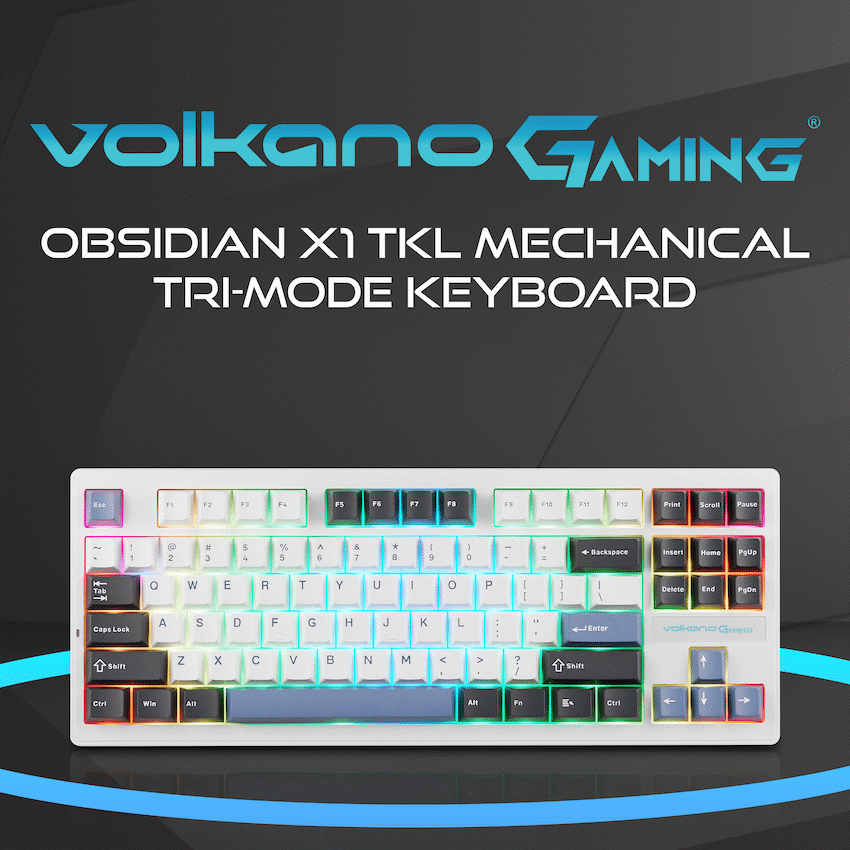 Volkano Gaming Obsidian X1 TKL Mechanical Tri-mode keyboard with Red switches | VG-210-BK