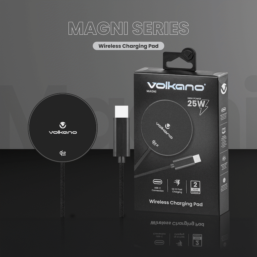 Volkano Magni Series Qi2.2 25W Wireless Charging Pad - Black | VK-8044-BK