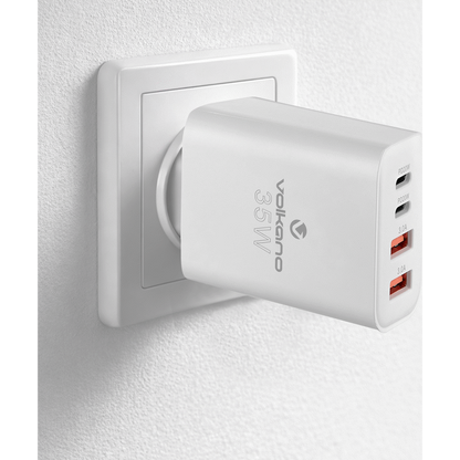Volkano Quad Series 2x PD USB-C 2x USB-A 3a 35W Wall Charger | VK-8059-WT