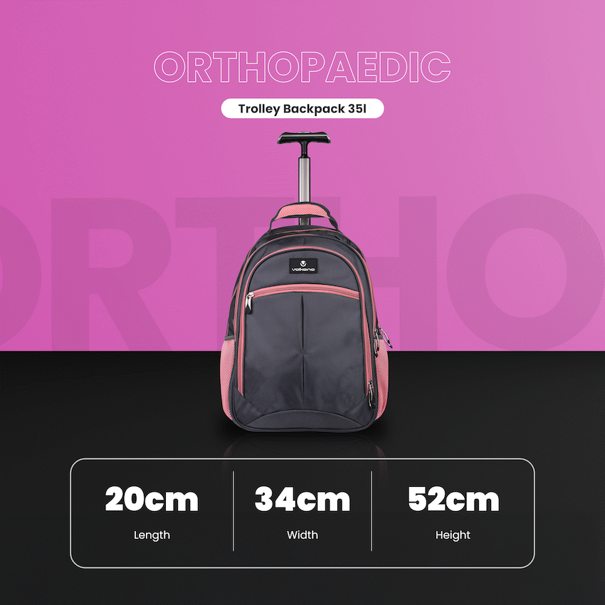Volkano Orthopaedic Trolley Backpack 27L - Dark Grey/Pink | VK-7094-DGRPK