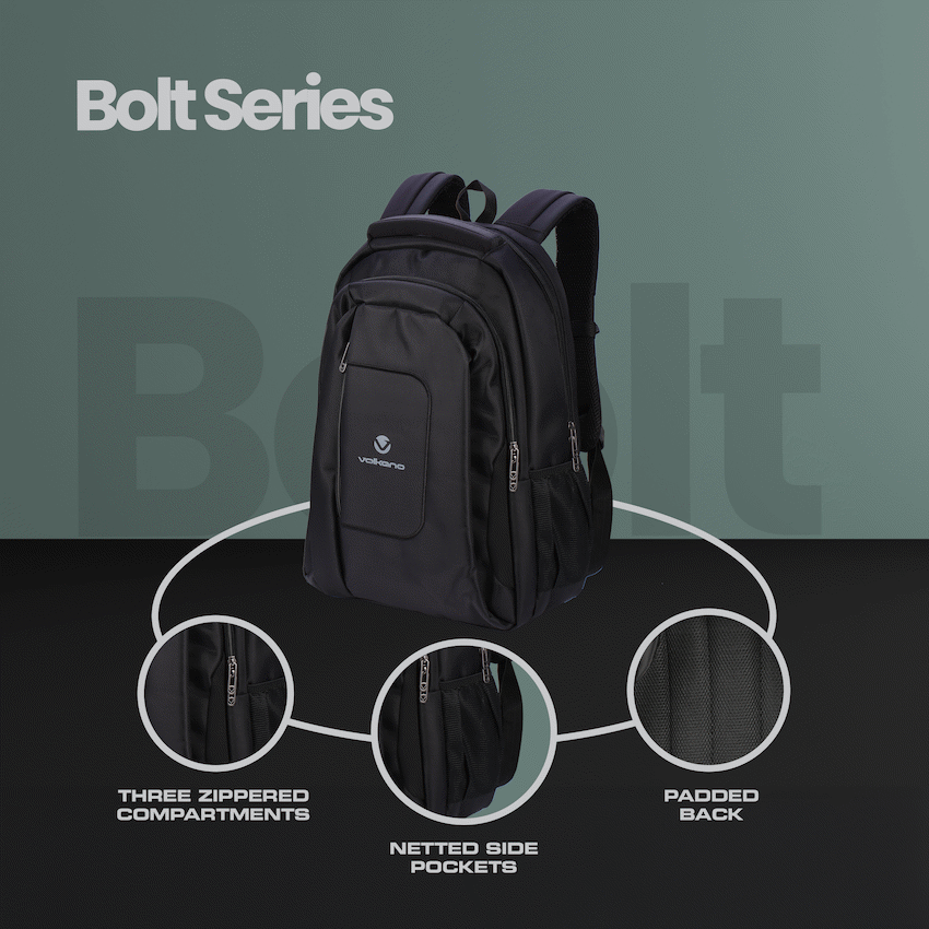 Volkano Bolt series backpack Black | VK-7010-BKBL