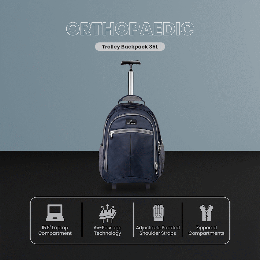 Volkano Orthopaedic Trolley Backpack 27L - Navy/Grey | VK-7094-NVGR