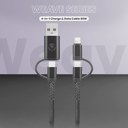 Volkano Weave Series 4-in-1 Charge & Data Cable 60w - 1.2m/4ft | VK-20170-BK