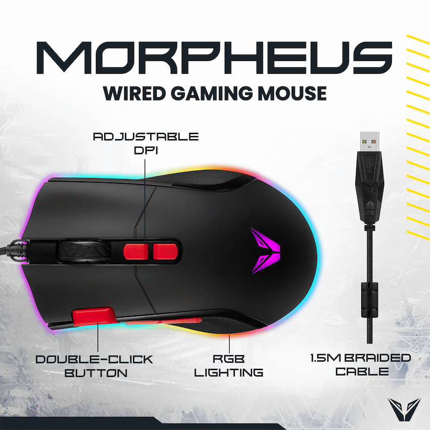 VX Gaming Morpheus Series Wired RGB Mouse with Braided Cable | VX-160-BK