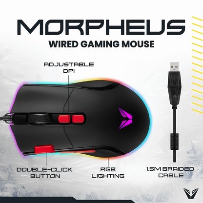 VX Gaming Morpheus Series Wired RGB Mouse with Braided Cable | VX-160-BK