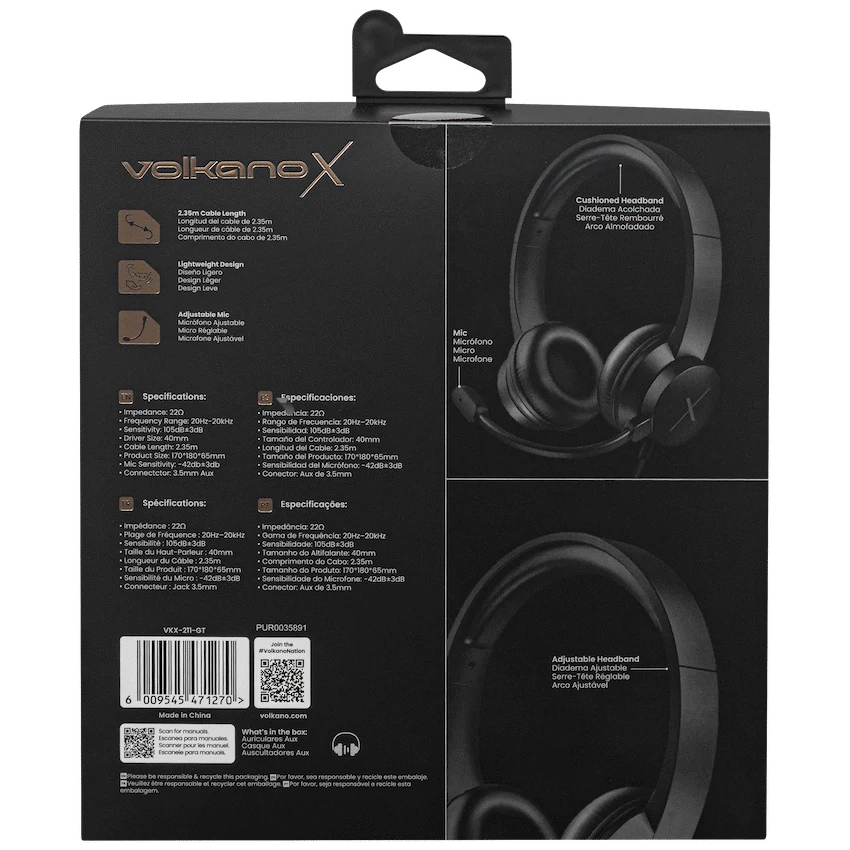 VolkanoX Chat Mk1 Series AUX Headset - Graphite | VKX-211-GT