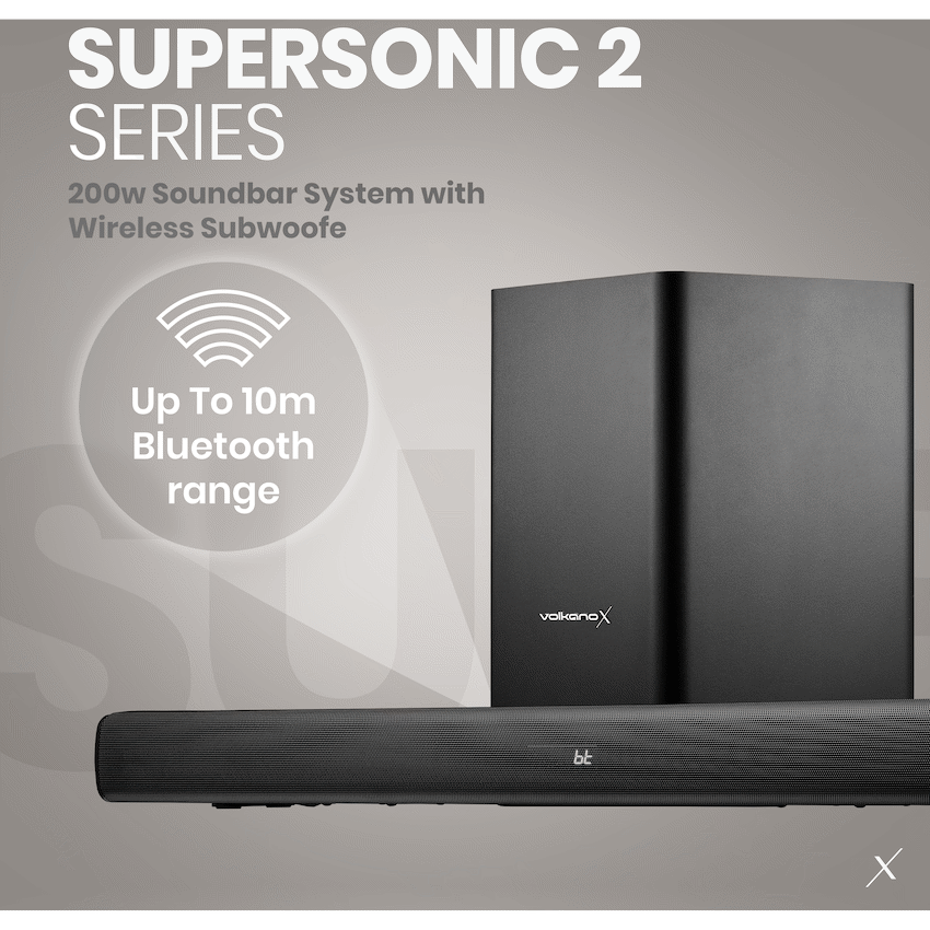 VolkanoX Supersonic 2 Series 2.1 200w Soundbar System with Wireless Subwoofer - Black | VK-3911-2.1[V2]