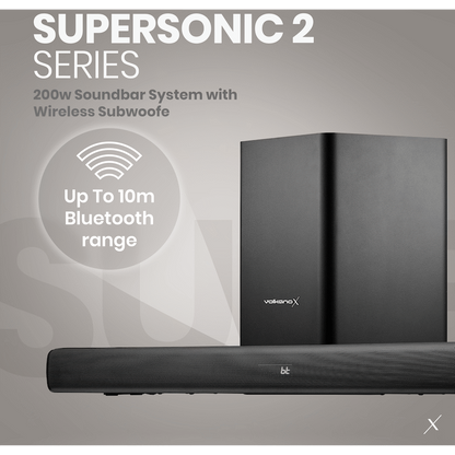 VolkanoX Supersonic 2 Series 2.1 200w Soundbar System with Wireless Subwoofer - Black | VK-3911-2.1[V2]