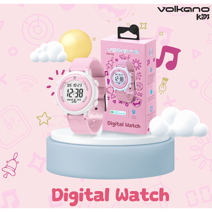 Volkano Kids Digital Watch with Apple Find My - 3ATM Waterproof (Anti-Lost) - Pink | VK-5032-PNK