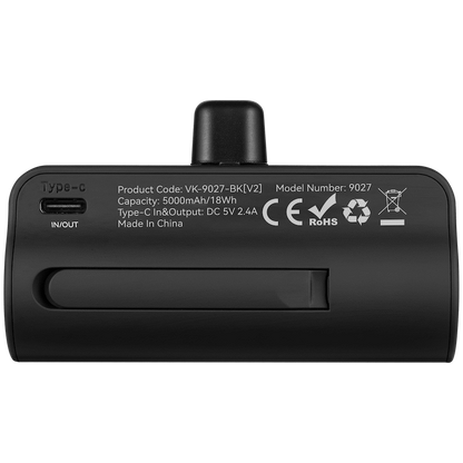 Volkano Relief Pro Power Bank - 5000mAh Type-C Direct Plug-In | VK-9027-BK[V2]