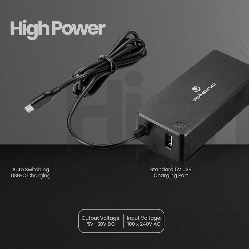 Volkano Brio Plus Series USB-C 65w Laptop Charger | VK-8052-BK
