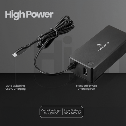 Volkano Brio Plus Series USB-C 65w Laptop Charger | VK-8052-BK