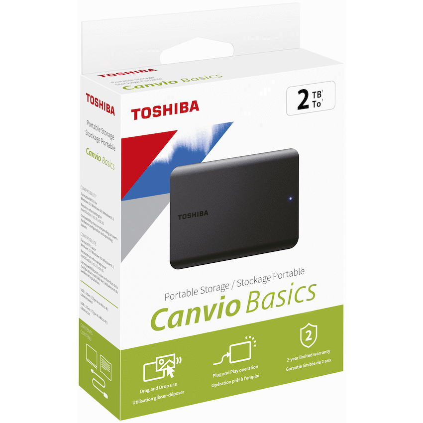 Toshiba Canvio Basics 2TB 2.5" Portable External Hard Drive USB 3.2 Gen 1 (Black) | HDTB520EK3AA