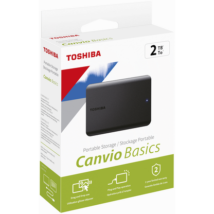Toshiba Canvio Basics 2TB 2.5" Portable External Hard Drive USB 3.2 Gen 1 (Black) | HDTB520EK3AA