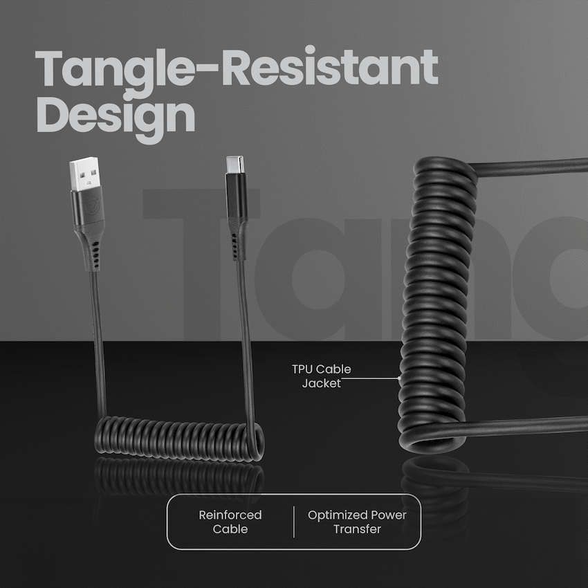 Volkano Helix Series Coiled 1m Charging Cable USB-A To USB-C 60W - Black | VK-20376-BK