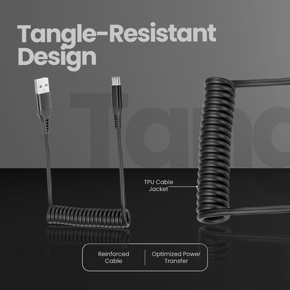 Volkano Helix Series Coiled 1m Charging Cable USB-A To USB-C 60W - Black | VK-20376-BK