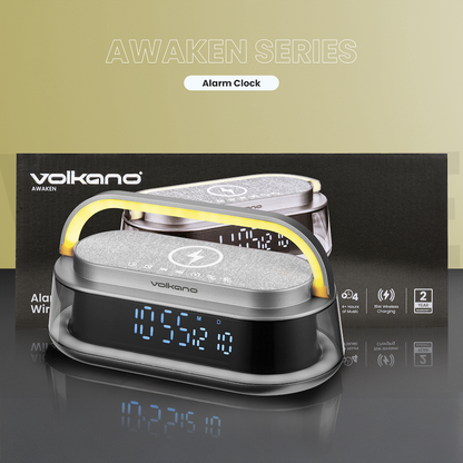 Volkano Awaken Series Alarm Clock with Wireless Charging and Speaker | VK-3129-GR