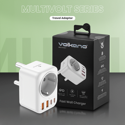 Volkano MultiVolt Series 2x USB-A + 2x USB-C adaptor SA Plug to multi travel socket 20Watt | VK-8031-WT