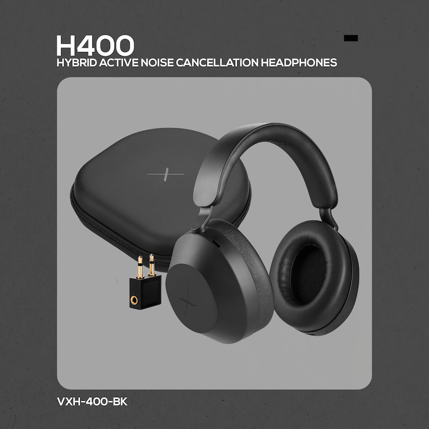 VolkanoX H400 Hybrid Active Noise Cancellation Headphones - Black | VXH-400-BK