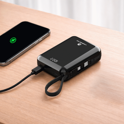 Volkano Solace Series 20 000 mAh Power Bank with Built-in USB-C & Lightning Cable - Black | VK-9040-BK
