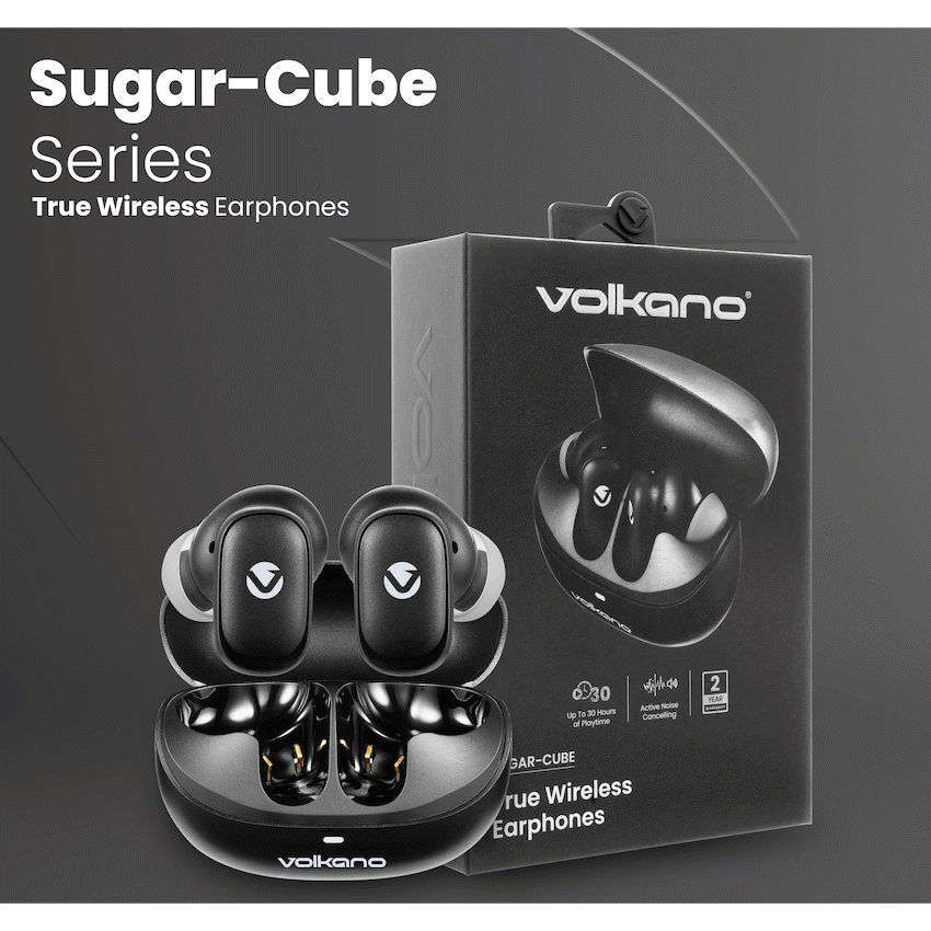 Volkano Sugar-Cube Active Noise Cancelling True Wireless Earphones - Black | VK-2222-BK