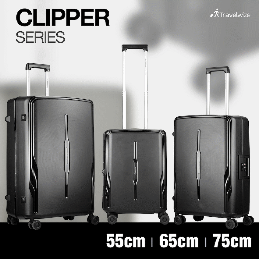 Travelwize Clipper PP 3Pc 4-Wheel Spinner Luggage Set Black | TW-9267-BK