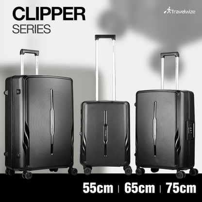 Travelwize Clipper PP 3Pc 4-Wheel Spinner Luggage Set Black | TW-9267-BK
