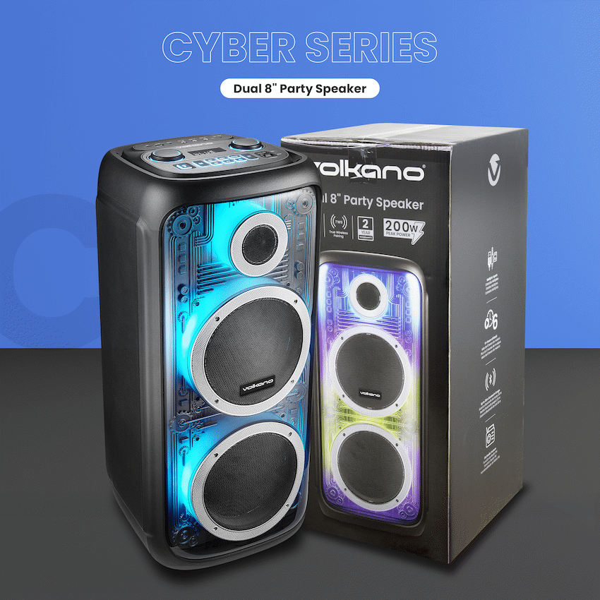 Volkano Cyber Series Dual 8" Party Speaker | VK-3903-D8-BK