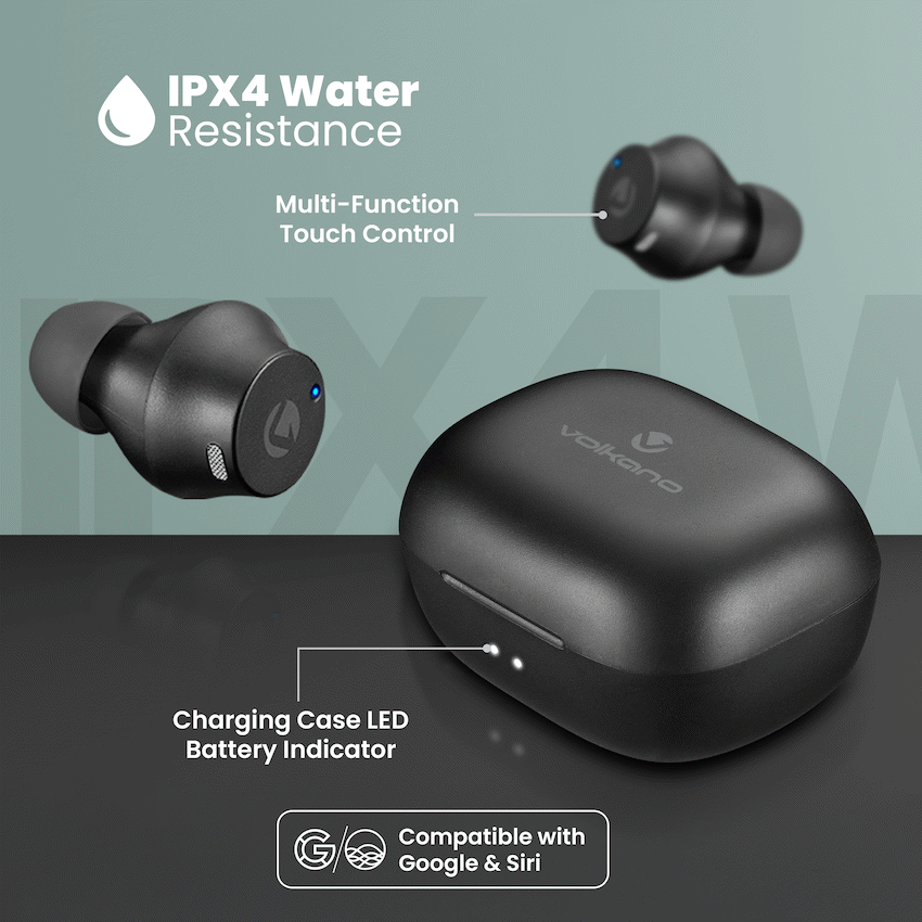 Volkano Taurus Series 2.0 True Wireless Earphones with Charging Case - Black | VK-1120-BK[V2]