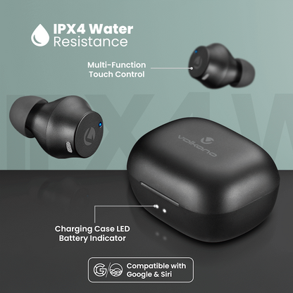 Volkano Taurus Series 2.0 True Wireless Earphones with Charging Case - Black | VK-1120-BK[V2]