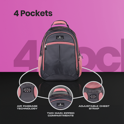 Volkano Orthopaedic Backpack 27L - Dark Grey/Pink | VK-7093-DGRPK