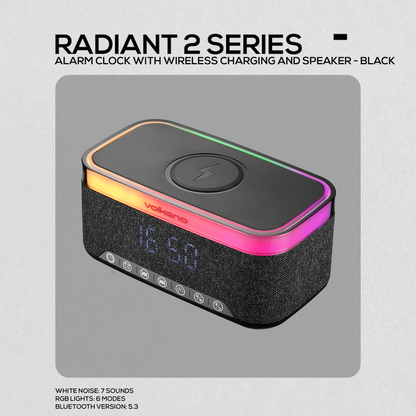 Volkano Radiant 2 Alarm Clock with Wireless Charging and Speaker - Black | VK-3135-BK[V2]