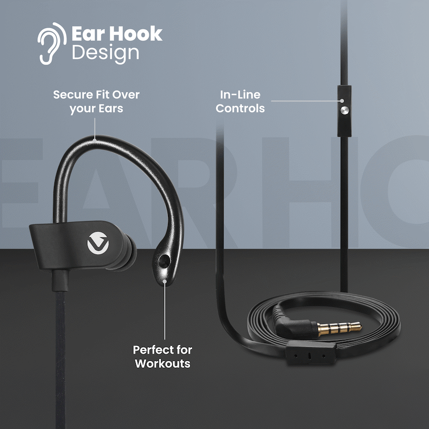 Volkano Circuit Series Sports Hook-In Earphones with Mic | VEH-001-BK