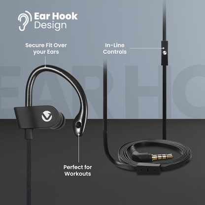 Volkano Circuit Series Sports Hook-In Earphones with Mic | VEH-001-BK