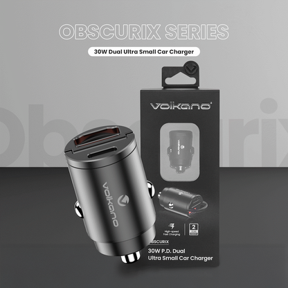 Volkano Obscurix Series 30w PD Dual USB-A and USB-C Ultra Small Car Charger | VK-8007-BK