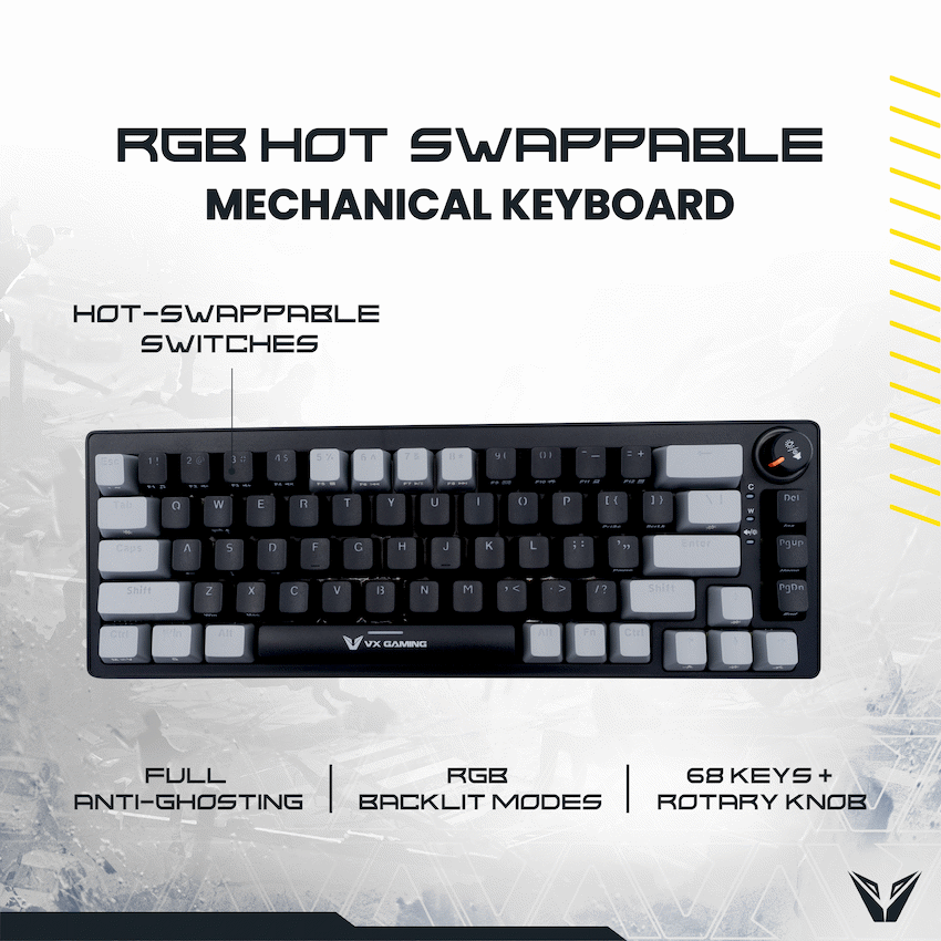 VX Gaming Sun-Wukong RGB Hot Swappable Mechanical Keyboard | VX-232-BKGY