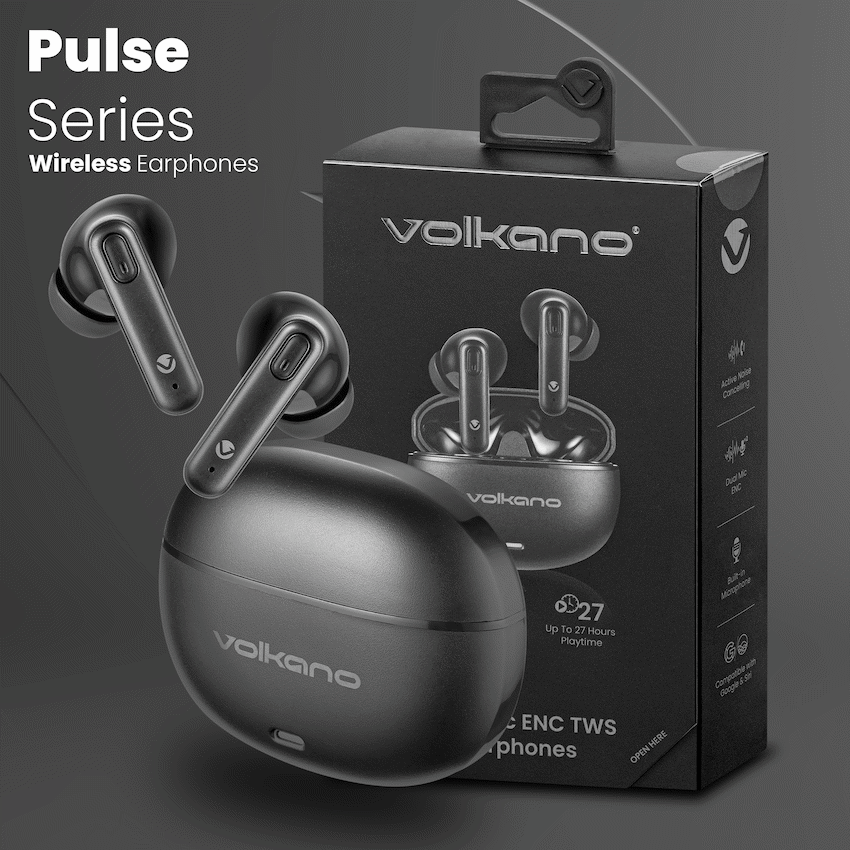 Volkano Pulse Series True Wireless Earphones with Charging Case - Black | VK-1164-BK
