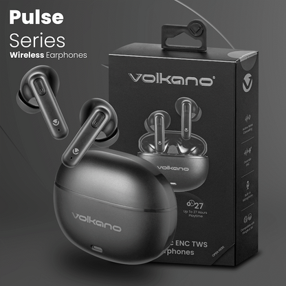 Volkano Pulse Series True Wireless Earphones with Charging Case - Black | VK-1164-BK