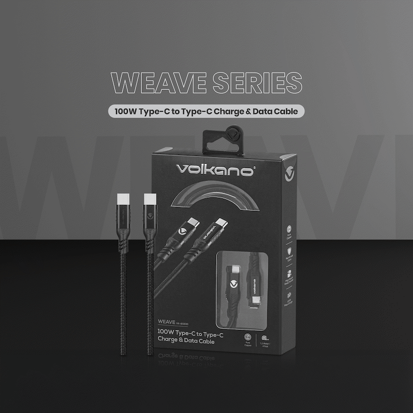 Volkano Weave Series 100w Type-C to Type-C 1.2m | VK-20230-BK