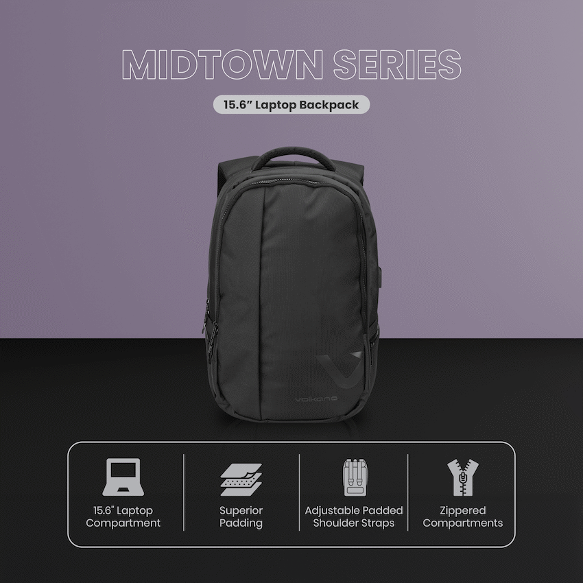 Volkano Midtown 15.6" Laptop Backpack - Black | VK-7151-BK