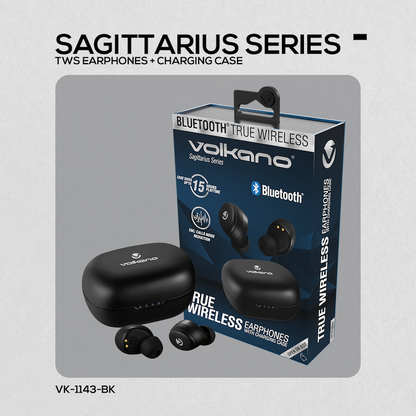Volkano Sagittarius Series TWS Earphones + Charging Case - Black | VK-1143-BK