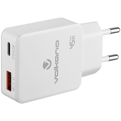 Volkano Potent Plus series 45W GaN Compact Dual USB and USB-C PD Wall Charger | VK-8054-WT[V2]