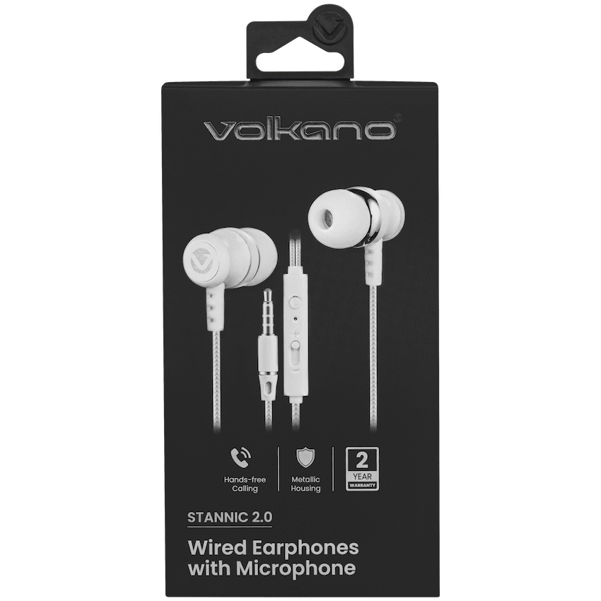 Volkano Earphones with Mic - Stannic Series - White | VSN202-WHT[V2]