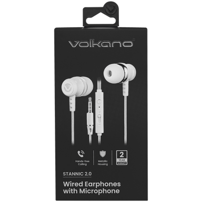 Volkano Earphones with Mic - Stannic Series - White | VSN202-WHT[V2]