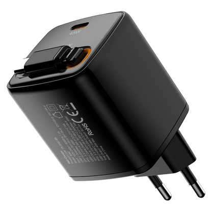 Volkano Sleek Series Fast Wall Charger 45W USB-C with Built-in Retractable 75cm Cable - Black | VK-8082-BK