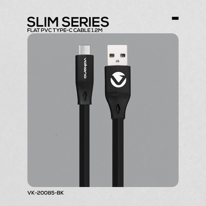 Volkano Slim Series Flat PVC Type-C Cable 1.2m - Black | VK-20085-BK
