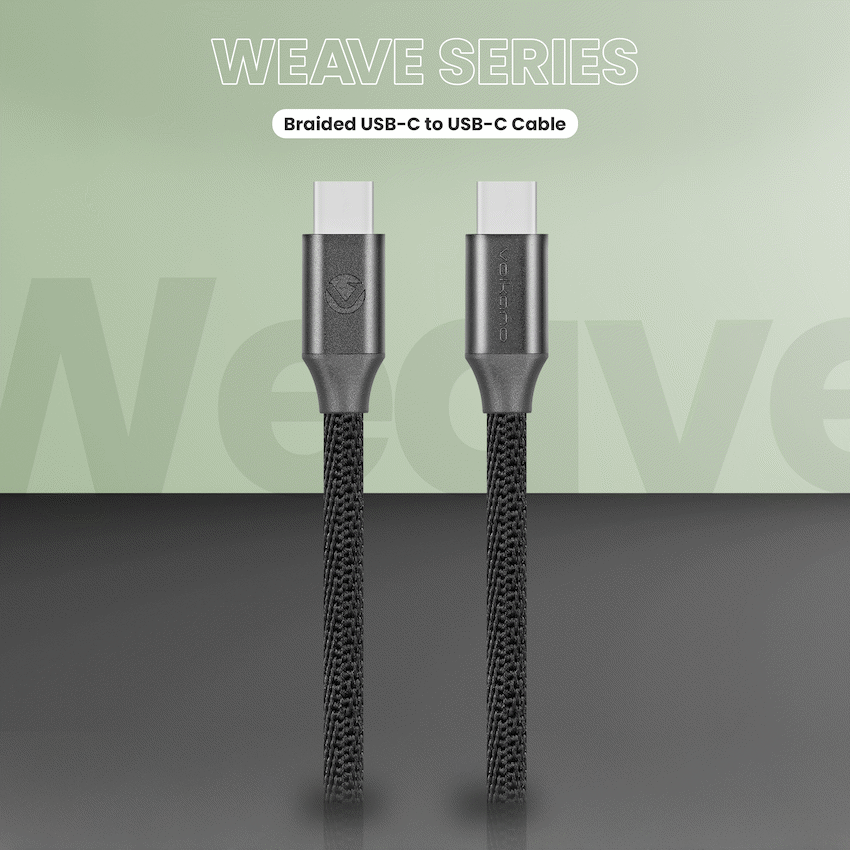 Volkano Weave Series Type-C to Type-C Cable (1.2m, 60w) - Black | VK-20167-BK