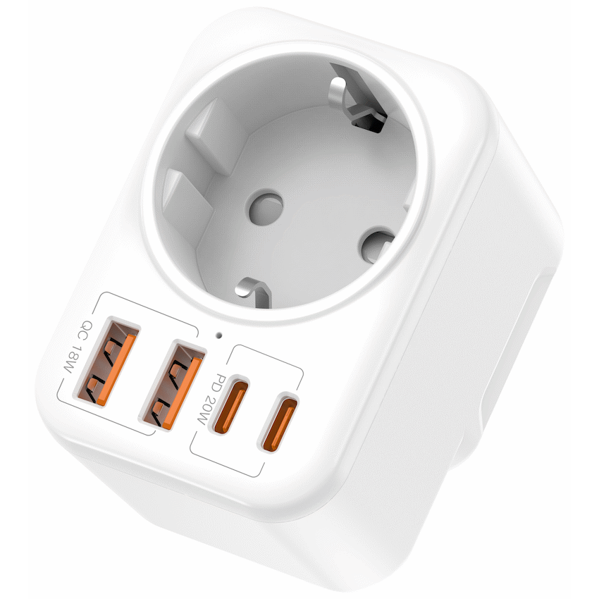 Volkano MultiVolt Series 2x USB-A + 2x USB-C adaptor SA Plug to multi travel socket 20Watt | VK-8031-WT